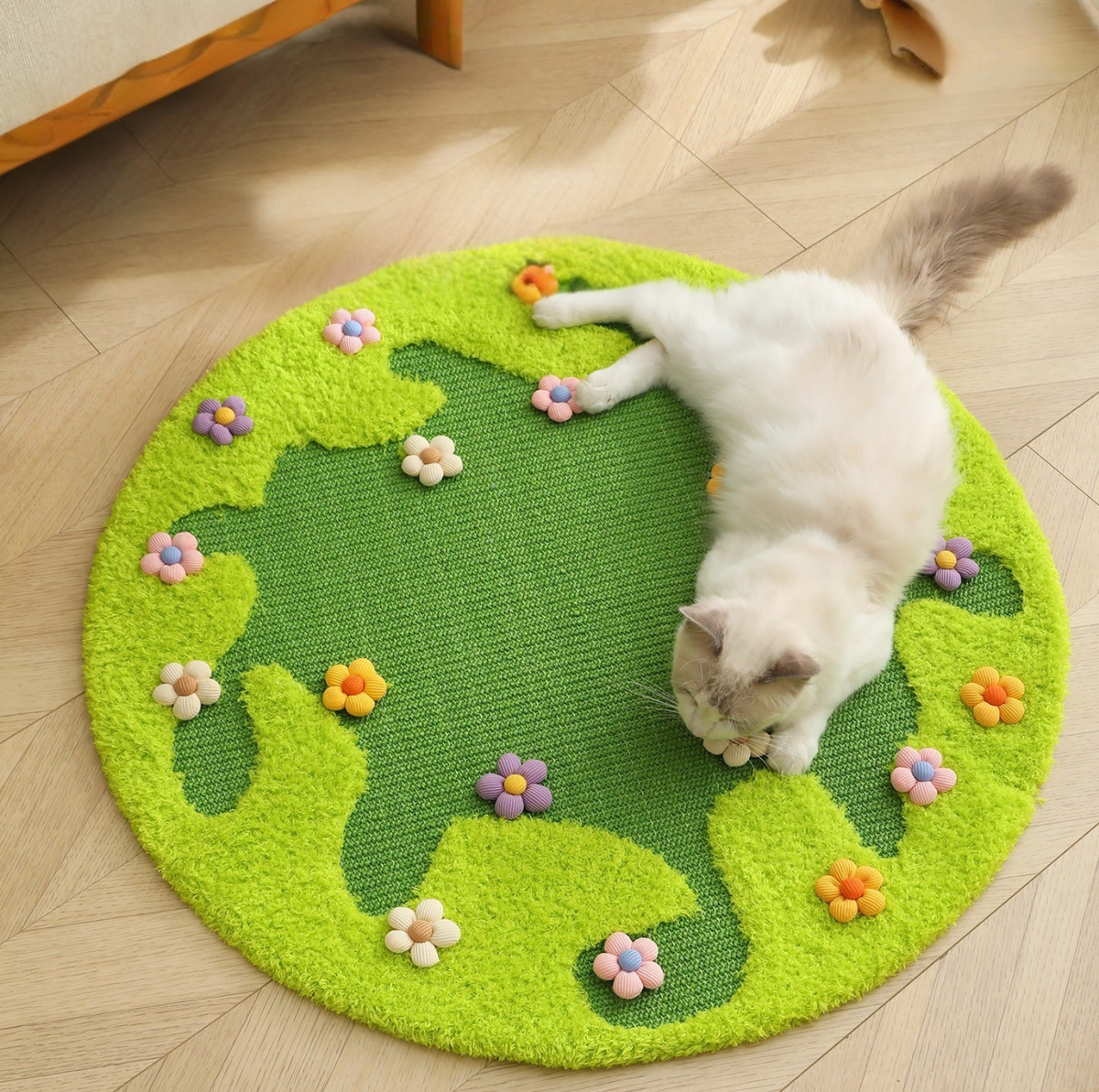NUMERI® Flower Meadow Sisal Cat Round Scratching Rug  (81cm)