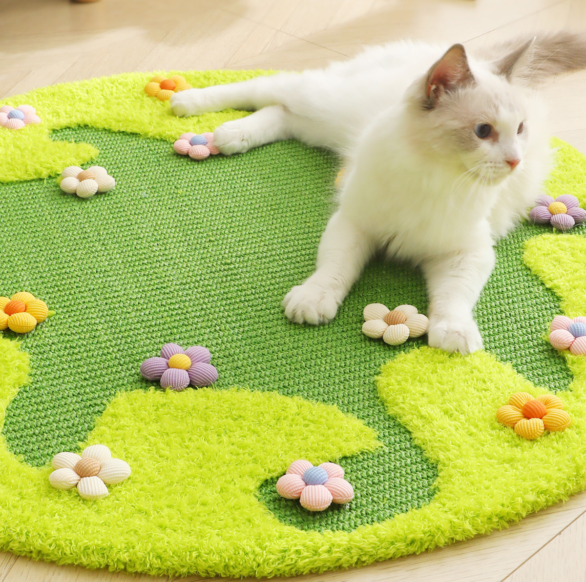 NUMERI® Flower Meadow Sisal Cat Round Scratching Rug  (81cm)